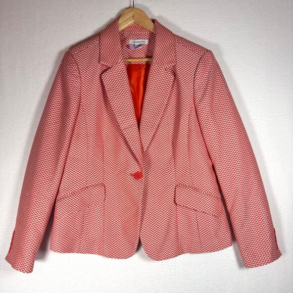 Liz Claiborne Mandarin Red & White Chevron Blazer Jacket Preppy Academia Large - Picture 1 of 6